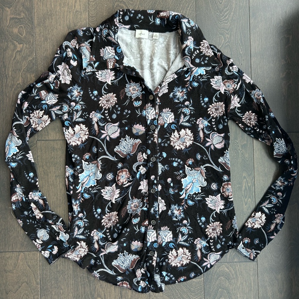 Wilfred Black Floral Button Down Shirt